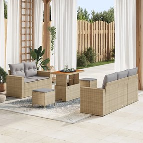 8 Darabos Kert Kanapé Szett Párnákkal Bézs Poly Rattan Akácia, 3 Darabos Kert Étkező Szett Párnákkal Bézs Poly Rattan Akácia