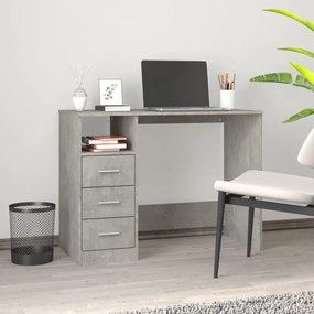 betonszürke szerelt fa íróasztal fiókokkal 102x50x76 cm