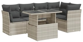 vidaXL 6 részes világosszürke polyrattan kerti ülőgarnitúra párnákkal