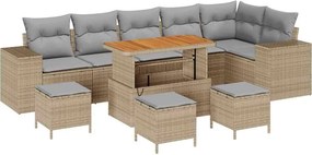 vidaXL Kerti Kanapé Szett 10 pcs Bézs polirattan