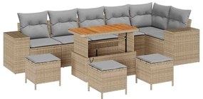 vidaXL Kerti Kanapé Szett 10 pcs Bézs polirattan