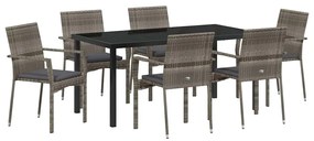 vidaXL Kert étkező szett párnával 7 pcs Szürke polirattan