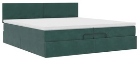 Ottomán ágykeret matraccal sötétzöld 200x200 cm bársony