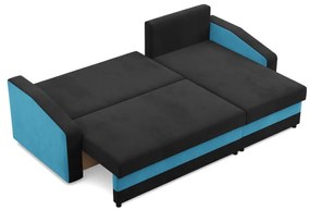 Hewlet sarokkanapé, 2 ágyneműtartóval, szövet anyag, univerzális oldal, bonell töltet, fekete - kék