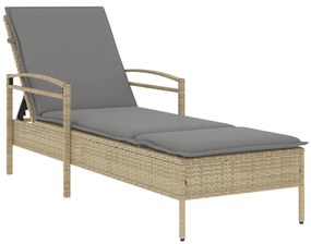 Bézs polyrattan napozóágy párnával 63x200x81 cm