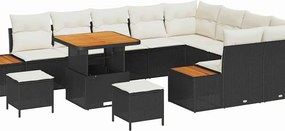 vidaXL Kerti Kanapé Szett párnával tárolóval 12 pcs Fekete Poli rattan