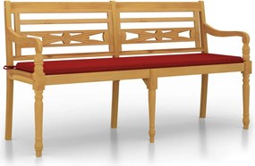 vidaXL tömör tíkfa Batavia pad piros párnával 150 cm