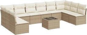vidaXL 11 részes bézs polyrattan kerti ülőgarnitúra párnákkal