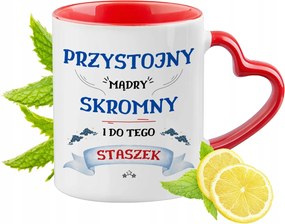 Piros bögre szív alakú füllel Ajándék