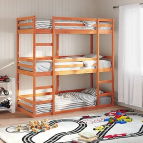 viaszbarna tömör fenyőfa háromszintes ágy 75 x 190 cm