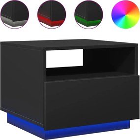vidaXL fekete dohányzóasztal LED-lámpákkal 50x49x40 cm