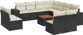 vidaXL 12 részes fekete polyrattan kerti ülőgarnitúra párnákkal