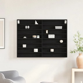 Vitrine Szekrény Fekete Tölgy 100x8,5x75 cm Műszaki Fa