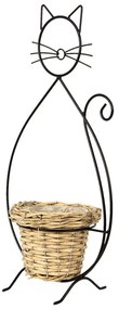 Cica alakú fém virágtartó rattan kosárral 52 cm