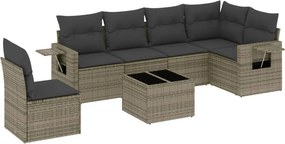 vidaXL 7 részes szürke polyrattan kerti ülőgarnitúra párnákkal