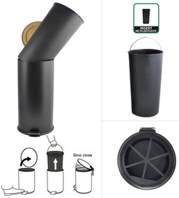 Matt fekete acél pedálos szemetes 30 l Adonis – Spirella