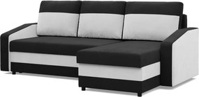 Hewlet sarokkanapé, 2 ágyneműtartóval, szövet anyag, univerzális oldal, bonell töltet, fekete - fehér