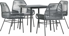 vidaXL 5 részes szürke polyrattan üveg kerti étkezőgarnitúra párnával