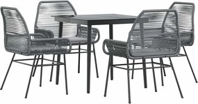 vidaXL 5 részes szürke polyrattan üveg kerti étkezőgarnitúra párnával