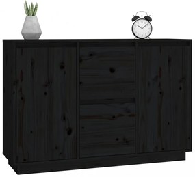 fekete tömör fenyőfa tálalószekrény 111 x 34 x 75 cm