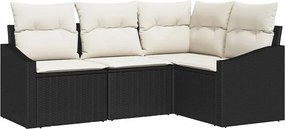 vidaXL Kerti Kanapé Szett párnával 4 pcs Fekete és Fehér polirattan