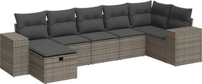 vidaXL 7 részes szürke polyrattan kerti ülőgarnitúra párnákkal