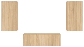 vidaXL 3 darab sonoma tölgy színű falra szerelhető TV-szekrény LED-del