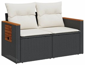 2 személyes fekete polyrattan kerti kanapé párnával