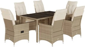 vidaXL 7 részes bézs polyrattan kerti étkezőgarnitúra párnákkal