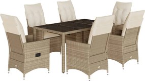 vidaXL 7 részes bézs polyrattan kerti étkezőgarnitúra párnákkal