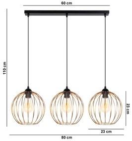 Csillár zsinóron MATT 3xE27/60W/230V fekete/réz