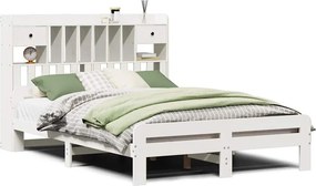 vidaXL fehér tömör fenyőfa könyvespolcos ágy matrac nélkül 140x190 cm