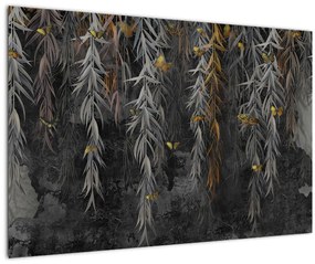 Kép -Fűzfa gallyak fekete háttérrel (90x60 cm)