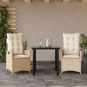 3 részes bézs polyrattan kerti étkezőgarnitúra párnákkal