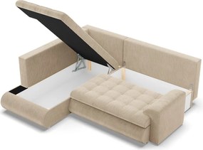 Tokio sarokkanapé, L alakú háttámlával, 2 ágyneműtartóval, kordbársony, baloldali, bézs