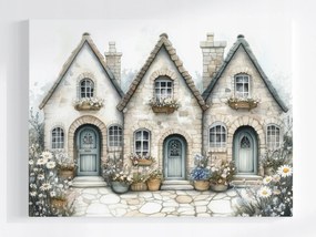 Vászonkép Canvas Kőházak Kert Virágok Margaréták 100x75