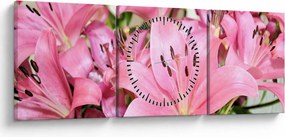 Kép - Rózsaszín liliomok (órával) (90x30 cm)