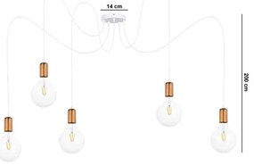 Csillár zsinóron MIROS 5xE27/60W/230V pók fehér/réz