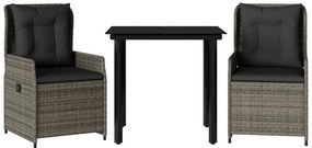 3 részes szürke polyrattan kerti étkezőgarnitúra párnával