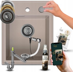 Mosogató Grånit Mosogató Egykamrås Bézs Szifon Automata+impregnåló 7in1