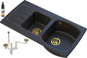 Fekete Gránit mosogató Arany Szemcsékkel