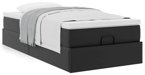 Ottomán ágykeret matraccal fekete 80x200cm műbőrrel