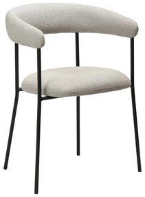 Plenti design karfás szék, világosszürke bouclé, fekete fém láb
