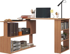 HOMCOM Forgatható Sarokasztal 5 Polccal, Fából készült Sarokszámítógép Asztal, Irodába, Nappaliba és Tanulószobába, Ipari Stílus, 120x110x74.5 cm, Acé