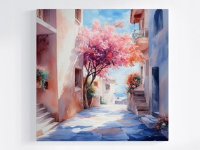 Vászonkép Canvas Tájkép Mediterrán Utca Fa Virágok 40x40