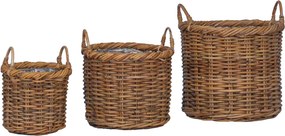 vidaXL Virágcserepes Kosár tárolóval 3 pcs Barna Kubu rattán