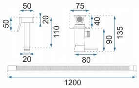 REA-B4106-Bidet. bidécsaptelep kézi zuhannyal falba süllyesztett beépítéshez LUNGO fényes króm