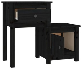 2 darab fekete tömör fenyőfa éjjeliszekrény 79,5 x 38 x 65,5 cm