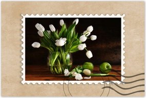 Poszterek 120x80 Fehér tulipánok Sötét háttér