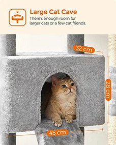 Macskakaparófa, macska torony 142 cm, macskabútor, világosszürke